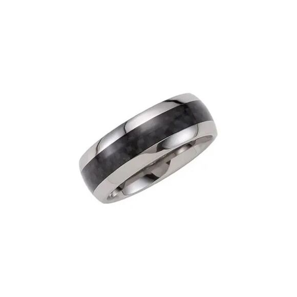 Tungsten 8 mm Domed Band with Carbon Fiber Inlay Size 9.5